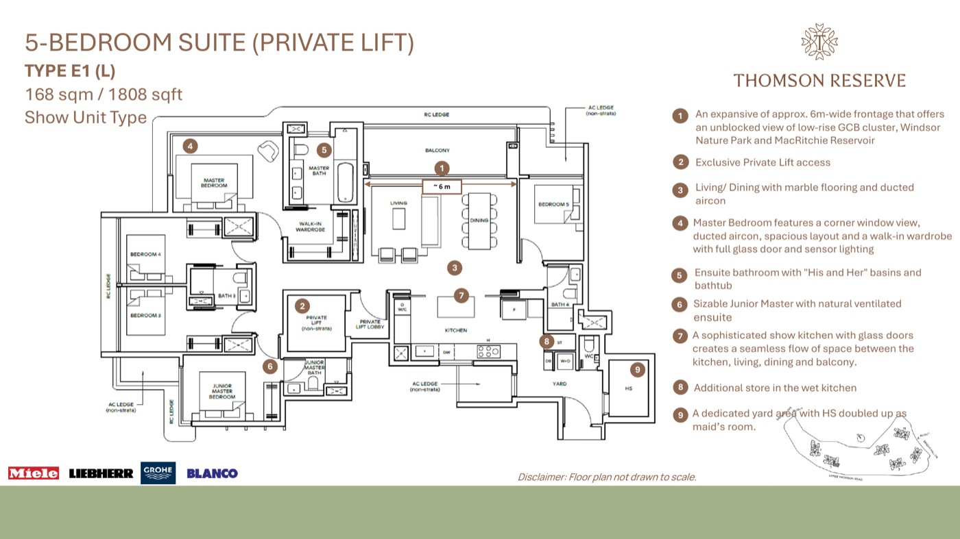 Thomson Reserve 5 Bedroom Suite with private lift floor plan — Type E1, 168 sqm / 1808 sqft